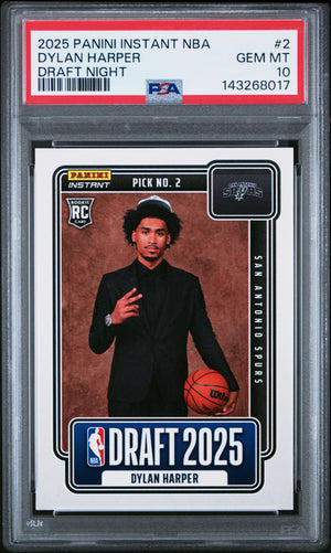 Dylan Harper 2025 Panini Instant NBA Draft Night San Antonio Spurs Basketball RC Rookie Card #2 Graded PSA 10 Cert #143268017-Powers Sports Memorabilia