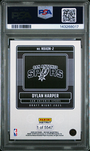 Dylan Harper 2025 Panini Instant NBA Draft Night San Antonio Spurs Basketball RC Rookie Card #2 Graded PSA 10 Cert #143268017-Powers Sports Memorabilia