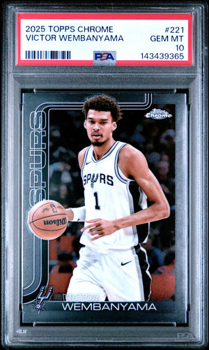 Victor Wembanyama 2025 Topps Chrome Basketball Card #221 Graded PSA 10 Cert #143439365-Powers Sports Memorabilia