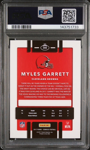 Myles Garrett 2017 Panini Donruss Cleveland Browns Football RC Rookie Card #356 Graded PSA 8 Cert #143751733