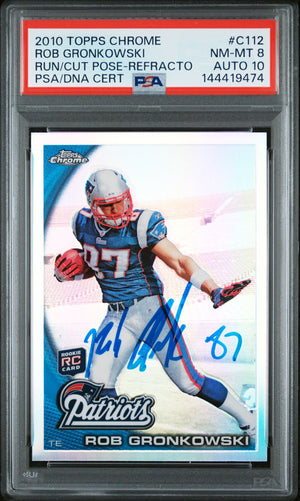 Rob Gronkowski 2010 Topps Chrome Refractor New England Patriots Signed Football RC Rookie Card #C112 Graded PSA 8 Auto 10 Cert #144419474-Powers Sports Memorabilia
