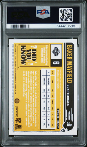 Baker Mayfield 2018 Panini Classics Oklahoma Sooners Signed Football RC Rookie Card #208 Graded PSA 10 Auto 10 Cert #144419500-Powers Sports Memorabilia
