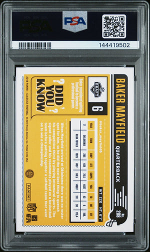 Baker Mayfield 2018 Panini Classics Oklahoma Sooners Signed Football RC Rookie Card #208 Graded PSA 9 Auto 10 Cert #144419502-Powers Sports Memorabilia