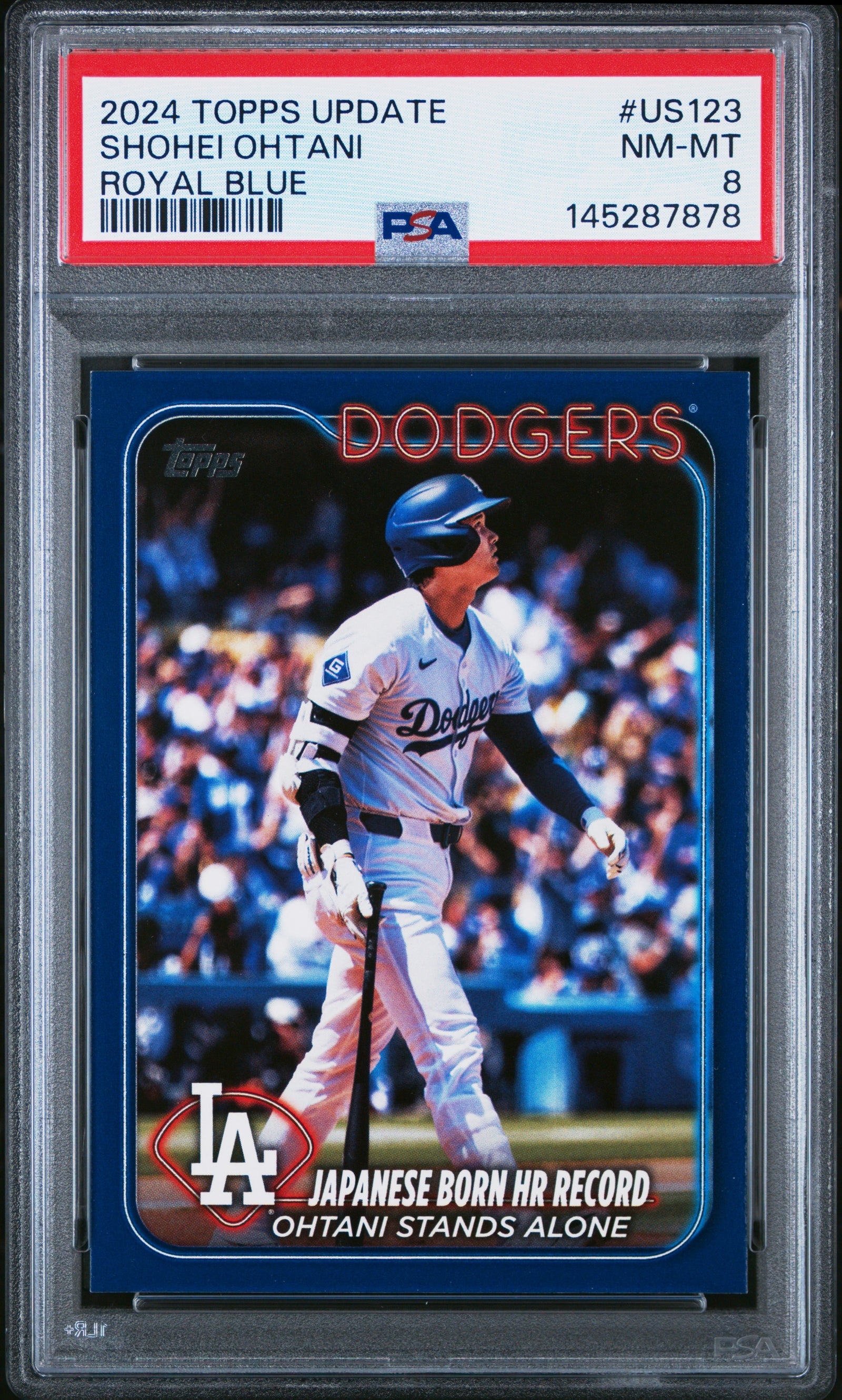 Shohei Ohtani 2024 Topps Update Royal Blue Card #US123 PSA 8-Powers Sports Memorabilia