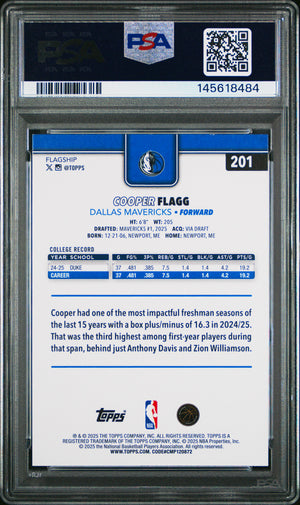 Cooper Flagg 2025 Topps Basketball Rookie Card #201 Graded PSA 9 Cert #145618484-Powers Sports Memorabilia