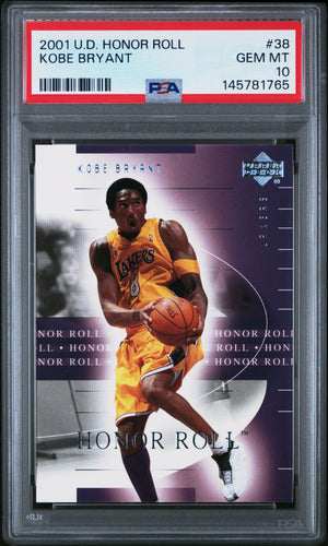 Kobe Bryant 2001 Upper Deck Honor Roll Los Angeles Lakers Basketball Card #38 Graded PSA 10 Cert #145781765