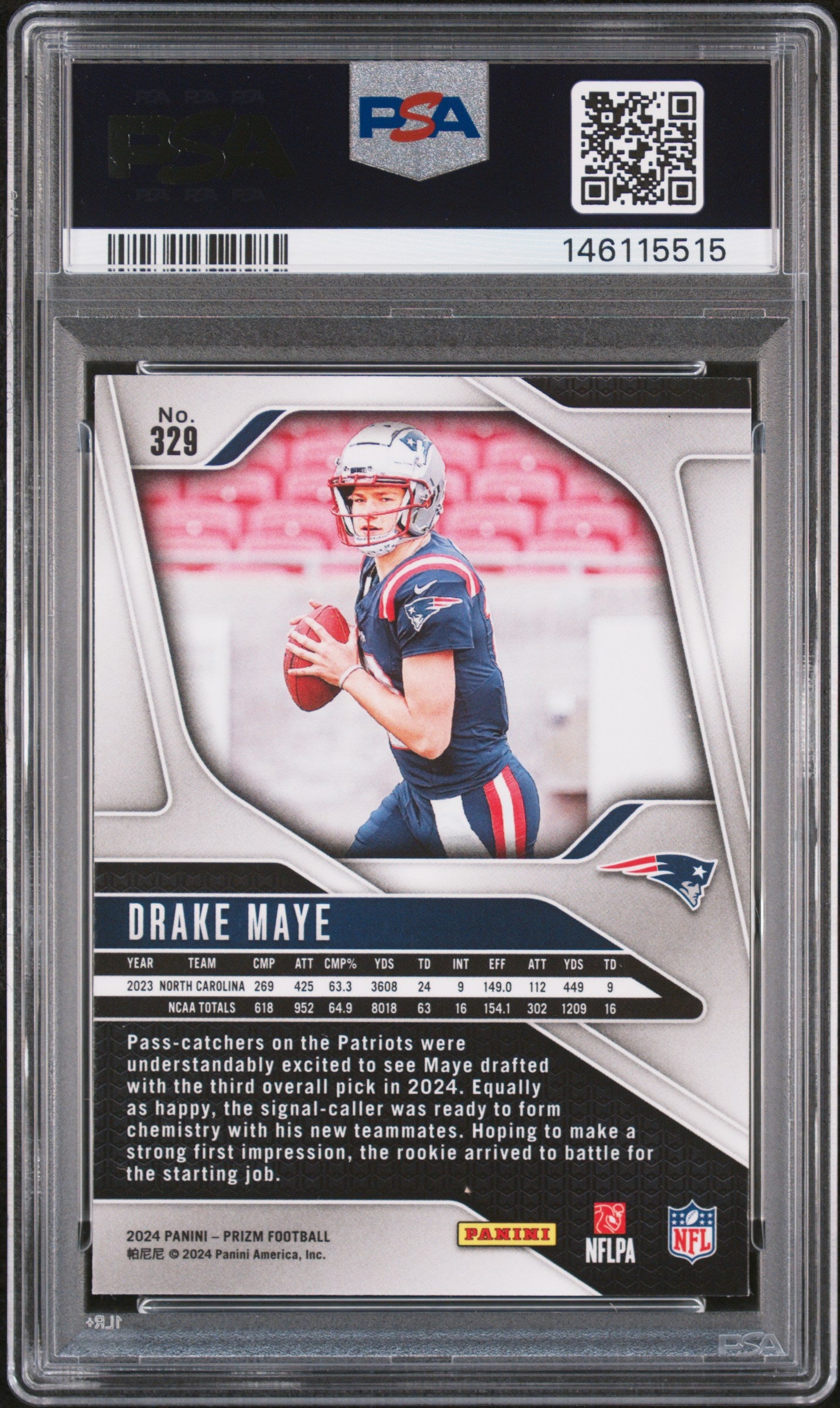 Drake Maye 2024 Panini Prizm Patriots Rookie Card #329 PSA 9-Powers Sports Memorabilia