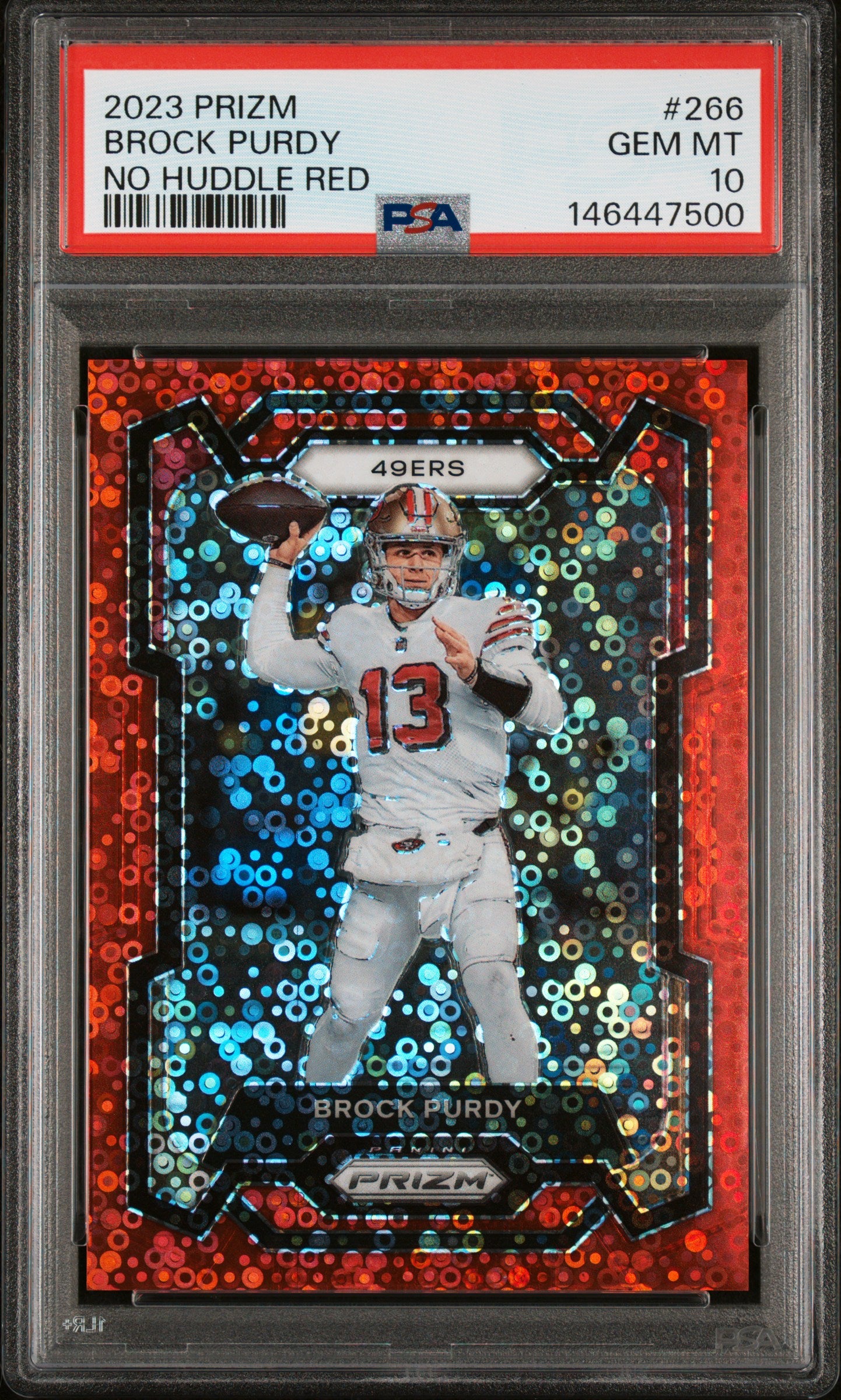 Brock Purdy 2023 Panini Prizm No Huddle Red Card #266 PSA 10 /70-Powers Sports Memorabilia