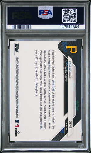 Paul Skenes 2025 Topps Now Offseason NL CY Young Baseball Card #OS-4 Graded PSA 10 Cert #147849884-Powers Sports Memorabilia