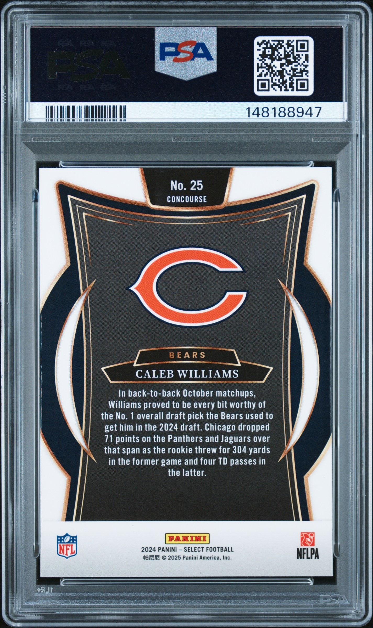 Caleb Williams 2024 Panini Select Rookie Card #25 PSA 10-Powers Sports Memorabilia