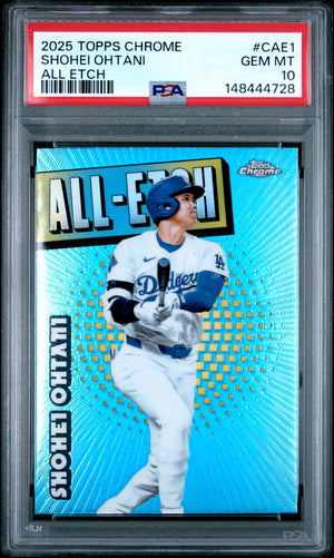 Shohei Ohtani 2025 Topps Chrome All Etch Los Angeles Dodgers Baseball Insert Card #CAE1 Graded PSA 10 Cert #148444728-Powers Sports Memorabilia