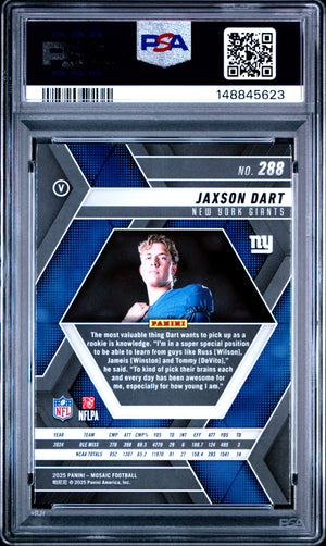 Jaxson Dart 2025 Panini Mosaic New York Giants Football RC Rookie Card #288 Graded PSA 10 Cert #148845623-Powers Sports Memorabilia