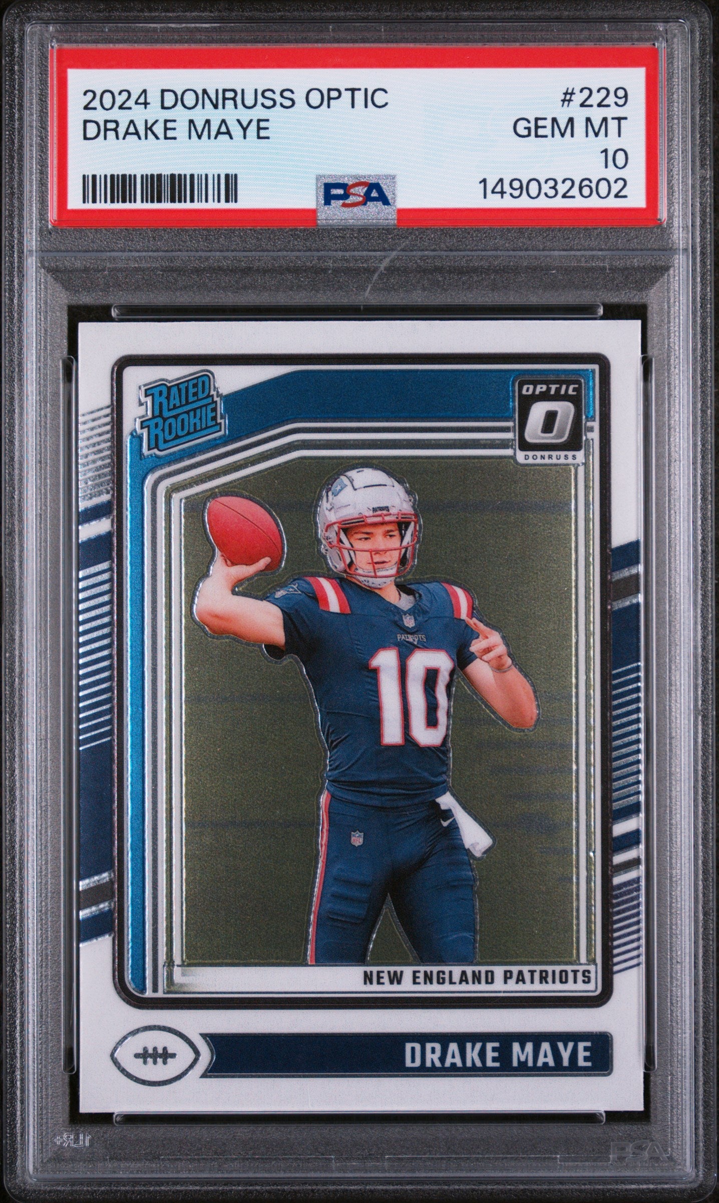Drake Maye 2024 Donruss Optic Rookie Card #229 PSA 10-Powers Sports Memorabilia