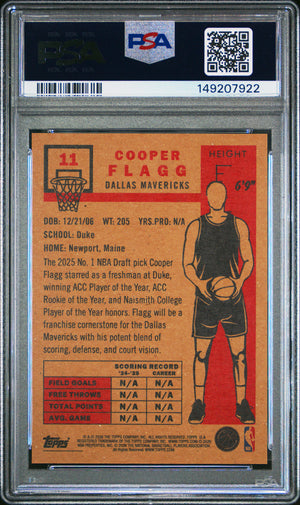 Cooper Flagg 2026 Topps Living Dallas Mavericks Basketball Rookie Card #11 Graded PSA 10 Cert #149207922-Powers Sports Memorabilia