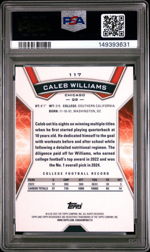 Caleb Williams 2024 Topps Resurgence Blue & Orange Spark Chicago Bears Football RC Rookie Card #117 Graded PSA 9 Cert #149393631-Powers Sports Memorabilia