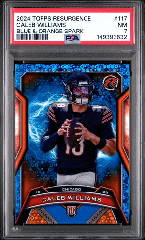 Caleb Williams 2024 Topps Resurgence Blue & Orange Spark Chicago Bears Football RC Rookie Card #117 Graded PSA 7 Cert #149393632-Powers Sports Memorabilia
