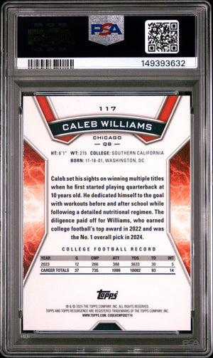 Caleb Williams 2024 Topps Resurgence Blue & Orange Spark Chicago Bears Football RC Rookie Card #117 Graded PSA 7 Cert #149393632-Powers Sports Memorabilia