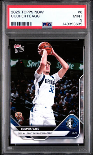 Cooper Flagg 2025 Topps Now Dallas Mavericks NBA Debut Basketball RC Rookie Card #6 Graded PSA 9 Cert #149393639-Powers Sports Memorabilia