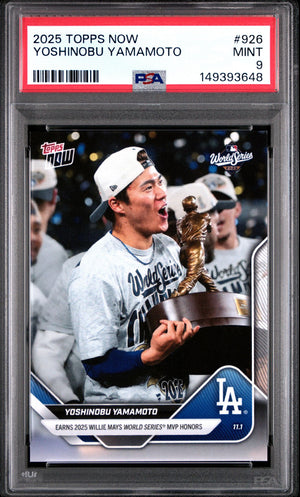Yoshinobu Yamamoto 2025 Topps Now Los Angeles Dodgers World Series MVP Baseball Card #926 Graded PSA 9 Cert #149393648-Powers Sports Memorabilia