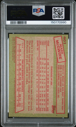 Mark McGwire 1985 Topps 1984 USA Baseball Team Signed Baseball RC Rookie Card #401 Graded PSA 6 Auto 10 Cert #150170990