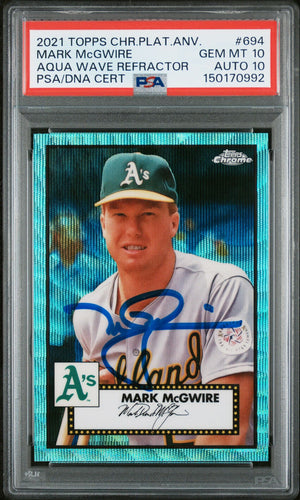 Mark McGwire 2021 Topps Chrome Platinum Anniversary Aqua Wave Refractor Signed Baseball Card #694 Graded PSA 10 Auto 10 Cert #150170992