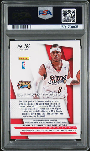 Allen Iverson 2014 Panini Prizm Red White Blue Pulsar Signed Philadelphia 76ers Basketball Card #184 Graded PSA 8 Auto 10 Cert #150170995