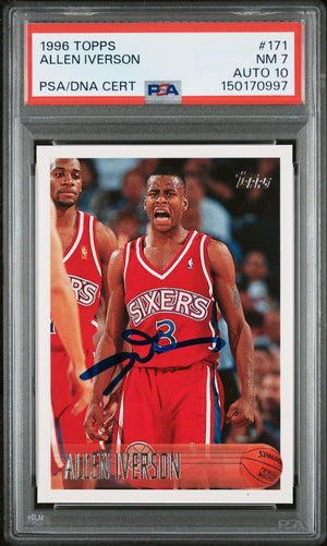 Allen Iverson 1996 Topps Philadelphia 76ers Signed Basketball RC Rookie Card #171 Graded PSA 7 Auto 10 Cert #150170997-Powers Sports Memorabilia