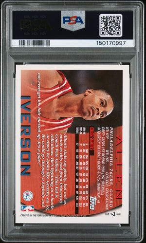 Allen Iverson 1996 Topps Philadelphia 76ers Signed Basketball RC Rookie Card #171 Graded PSA 7 Auto 10 Cert #150170997