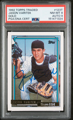 Jason Varitek 1992 Topps Traded Gold Team USA Signed Baseball Rookie Card RC #123T Graded PSA 8 Auto 9 Cert #151471324