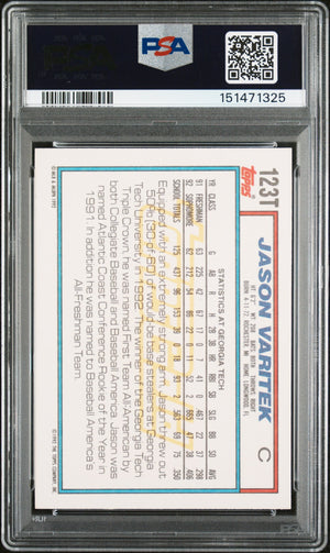 Jason Varitek 1992 Topps Traded Gold Team USA SIgned Baseball Rookie Card RC #123T Graded PSA 7 Auto 10 Cert #151471325