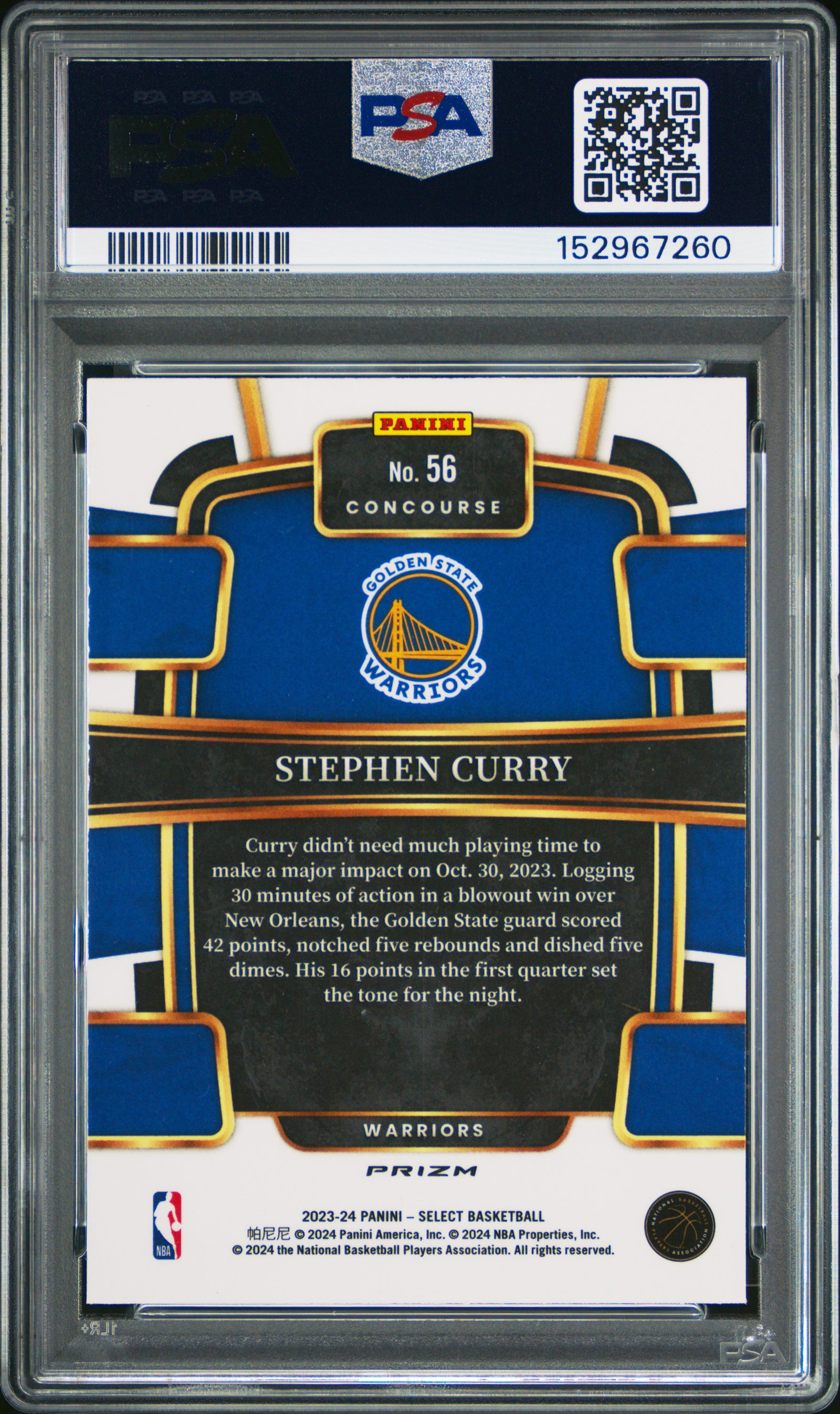 Stephen Curry 2023 Panini Select Blue Prizm Card #56 PSA 10-Powers Sports Memorabilia
