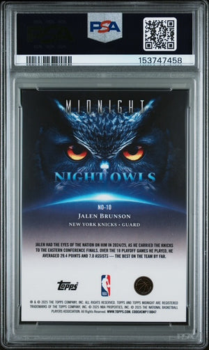 Jalen Brunson 2025 Topps Midnight Night Owls New York Knicks Basketball Card #NO-10 Graded PSA 8 Cert #153747458