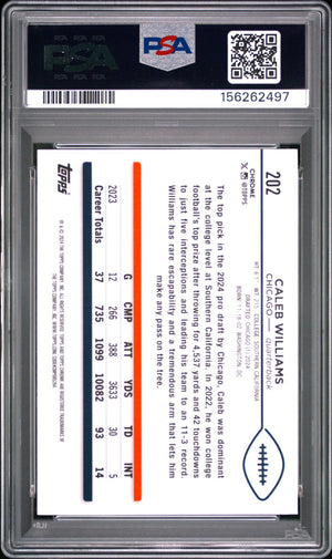 Caleb Williams 2024 Topps Sapphire Chicago Bears Football RC Rookie Card #202 Graded PSA 10 Cert #156262497-Powers Sports Memorabilia