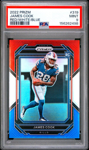 James Cook 2022 Panini Prizm Red White Blue Buffalo Bills Football RC Rookie Card #319 Graded PSA 9 Cert #156262498-Powers Sports Memorabilia