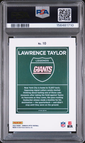 Lawrence Taylor 2024 Donruss Optic Downtown Legends New York Giants Signed Football Card #10 Graded PSA 9 Auto 9 Cert #156481710