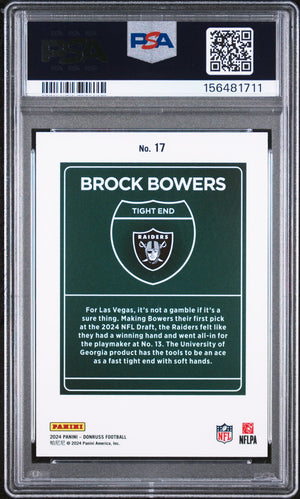 Brock Bowers 2024 Donruss Downtown Las Vegas Raiders Signed Football RC Rookie Card #17 Graded PSA 9 Auto 10 Cert #156481711