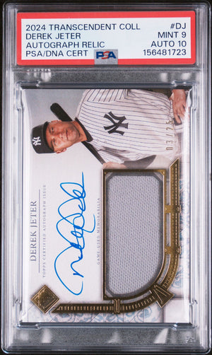 Derek Jeter 2024 Topps Transcendent Collection Game Used Relic New York Yankees Signed Baseball Card #DJ 3/25 Graded PSA 9 Auto 10 Cert #156481723