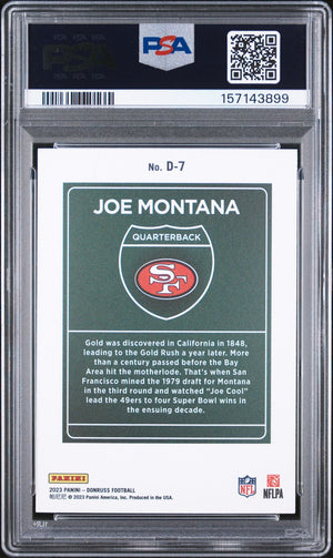 Joe Montana 2023 Donruss Downtown! Signed San Francisco 49ers Football Card #D7 Graded PSA 8 Auto 10 Cert #157143899