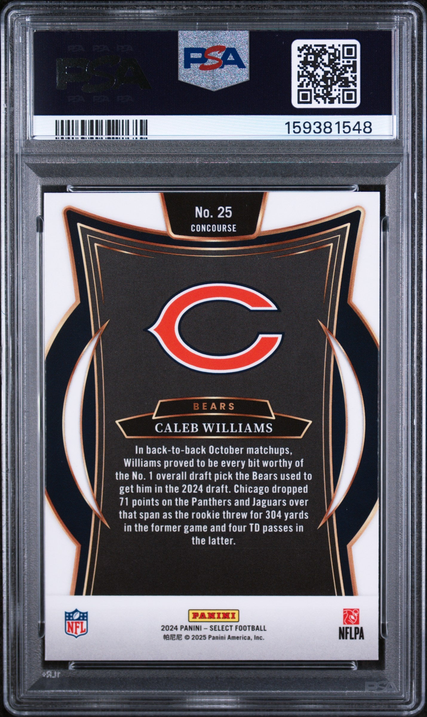 Caleb Williams 2024 Panini Select Rookie Card #25 PSA 8-Powers Sports Memorabilia