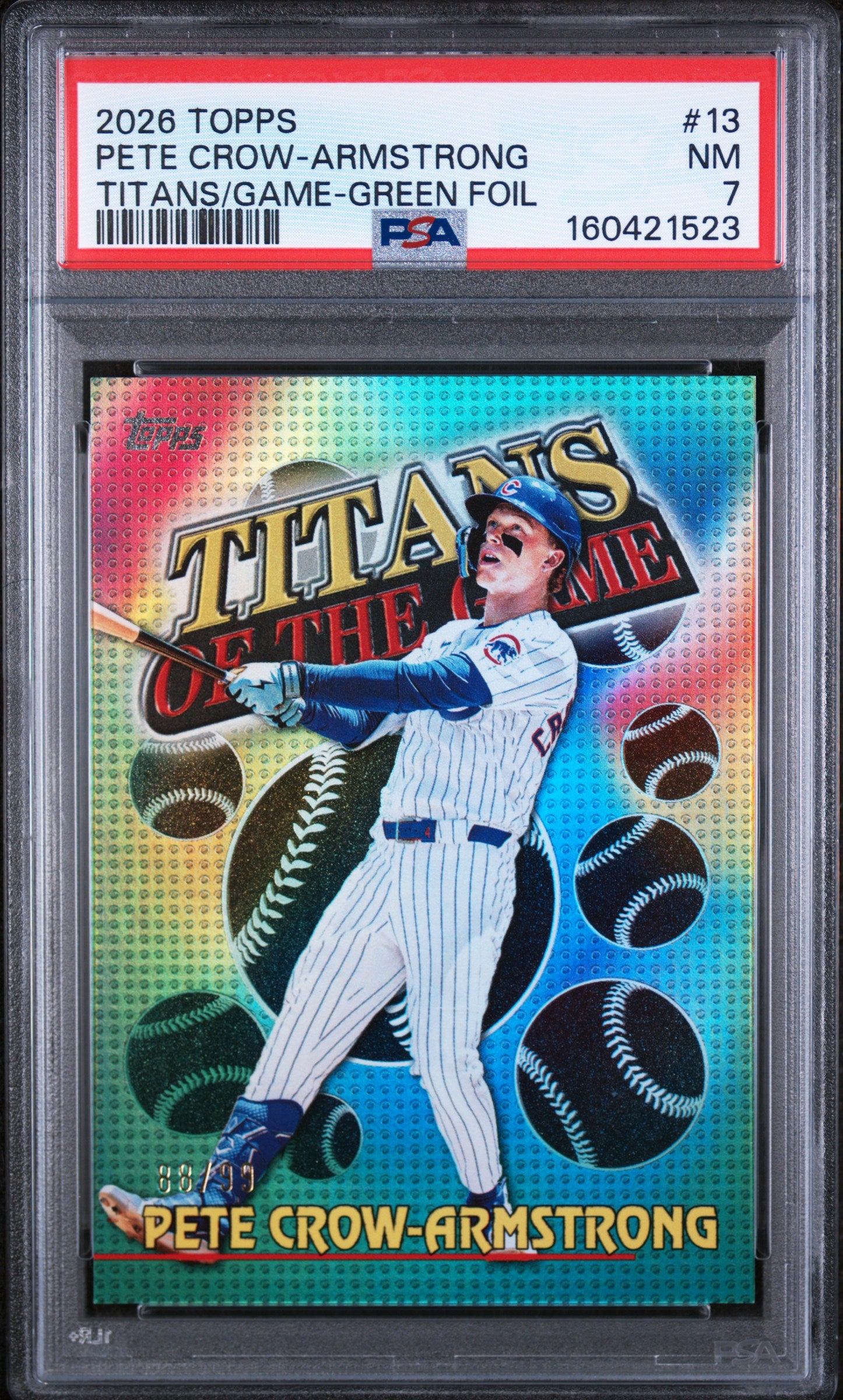 Pete Crow-Armstrong 2026 Topps Green Foil Card #13 PSA 7 /99-Powers Sports Memorabilia
