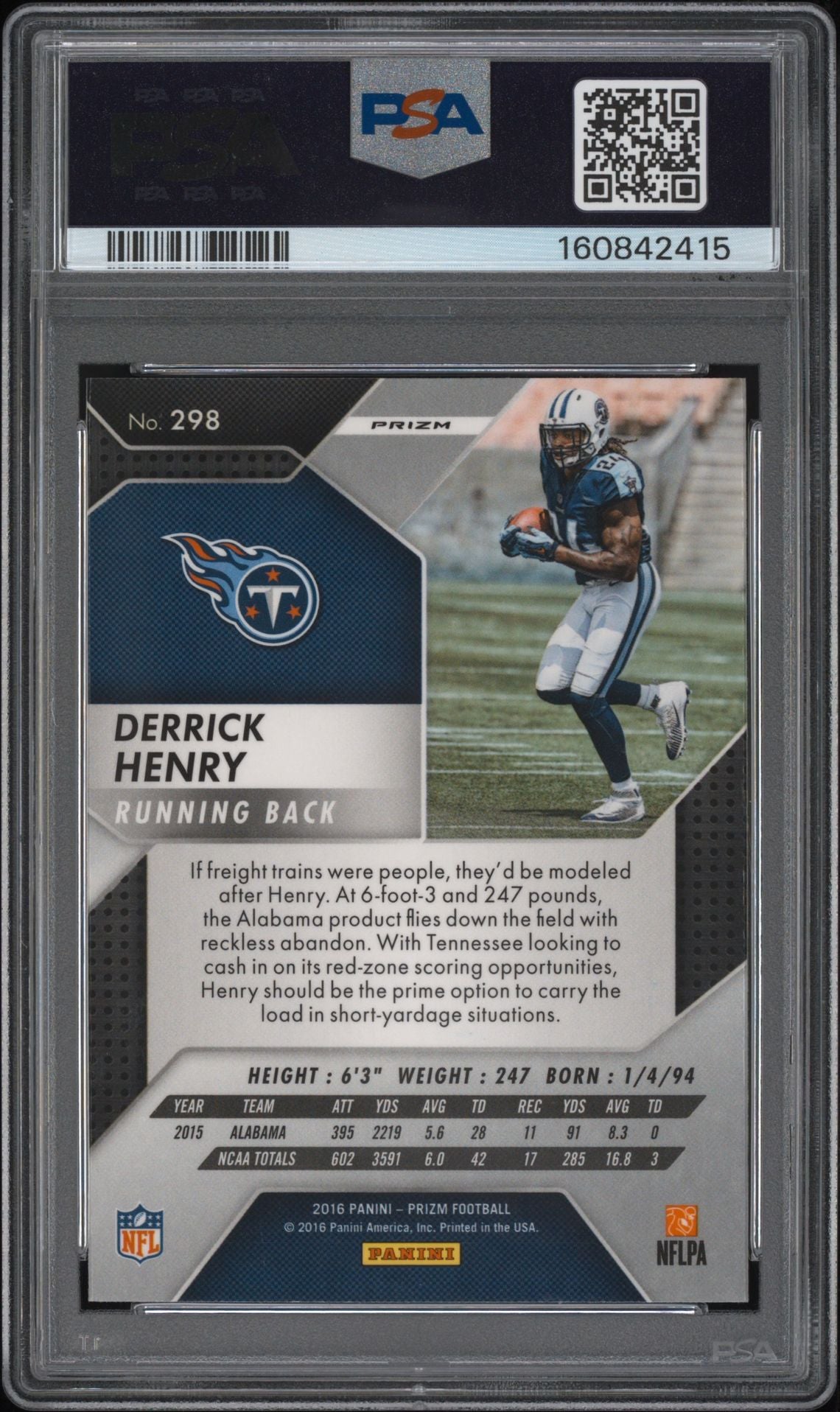 Derrick Henry 2016 Panini Prizm Signed Rookie Card #298 PSA 9 Auto 10 - back image