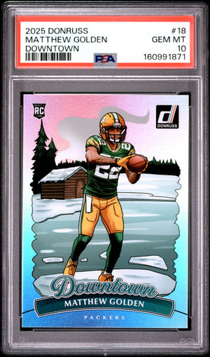 Matthew Golden 2025 Donruss Downtown Green Bay Packers Football RC Rookie Card #18 Graded PSA 10 Cert #160991871