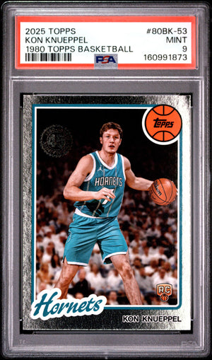 Kon Knueppel 2025 Topps 1980 Topps Basketball Charlotte Hornets RC Rookie Card #80BK-53 Graded PSA 9 Cert #160991873