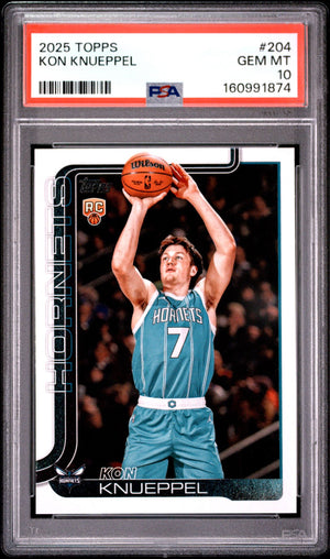 Kon Knueppel 2025 Topps Charlotte Hornets Basketball RC Rookie Card #204 Graded PSA 10 Cert #160991874