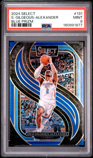 Shai Gilgeous-Alexander 2024 Select Blue Prizm Oklahoma City Thunder Basketball Card #131 Graded PSA 9 Cert #160991877