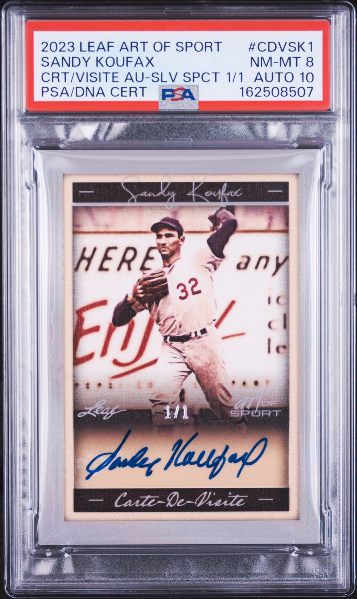 Sandy Koufax 2023 Leaf Art of Sport Card #CDVSK1 PSA 8 Auto 10 1/1