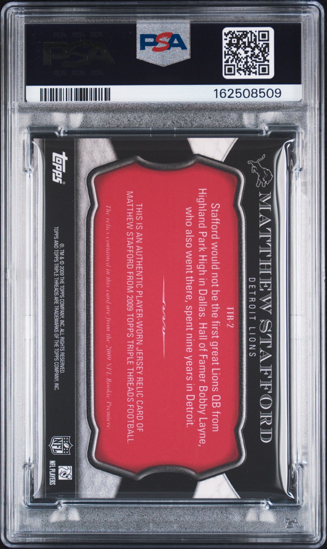 Matthew Stafford 2009 Topps Triple Threads Rookie Card #2 PSA 9 Auto 10 /25