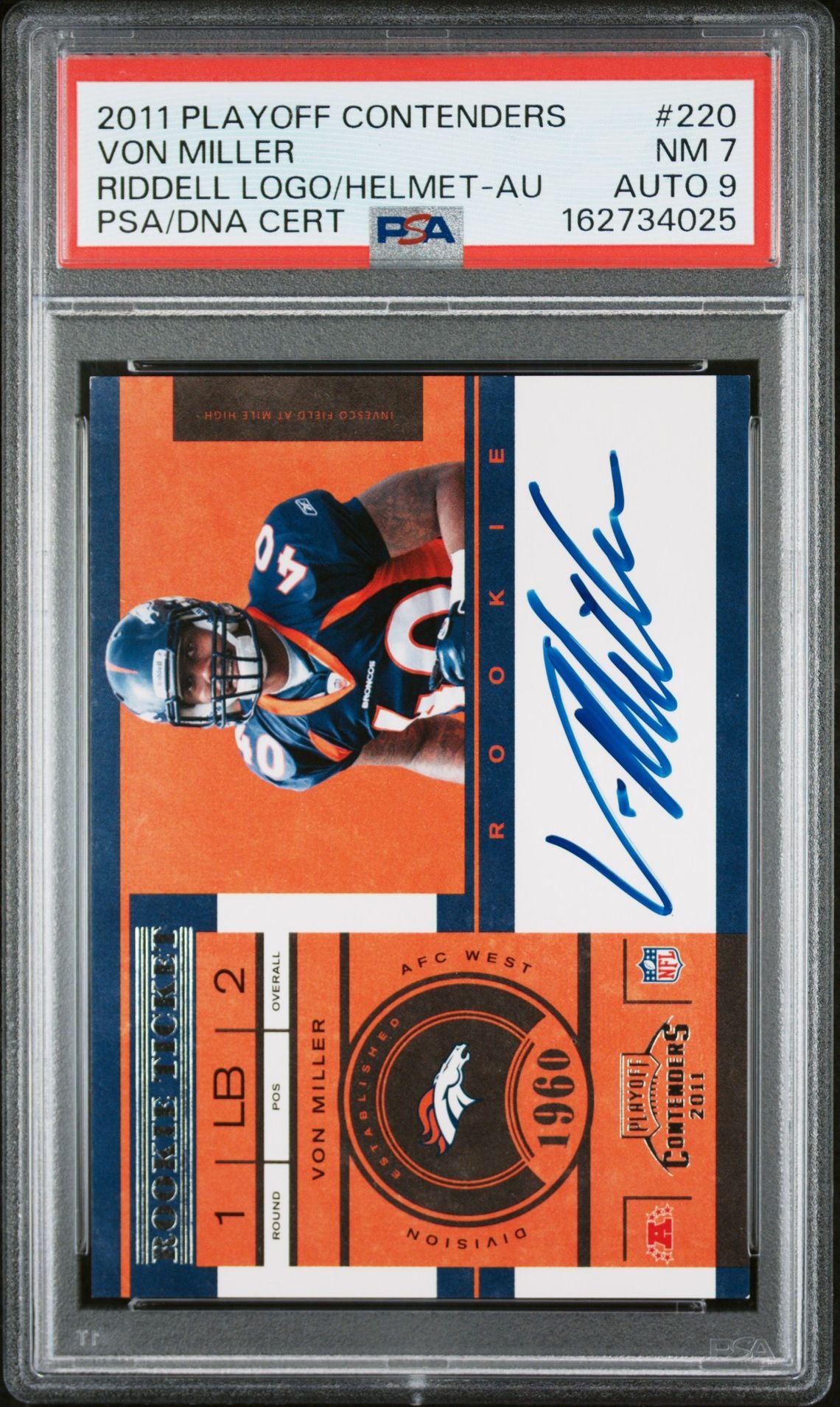 Von Miller 2011 Playoff Contenders Signed Rookie Card #220 PSA 7 Auto 9-Powers Sports Memorabilia