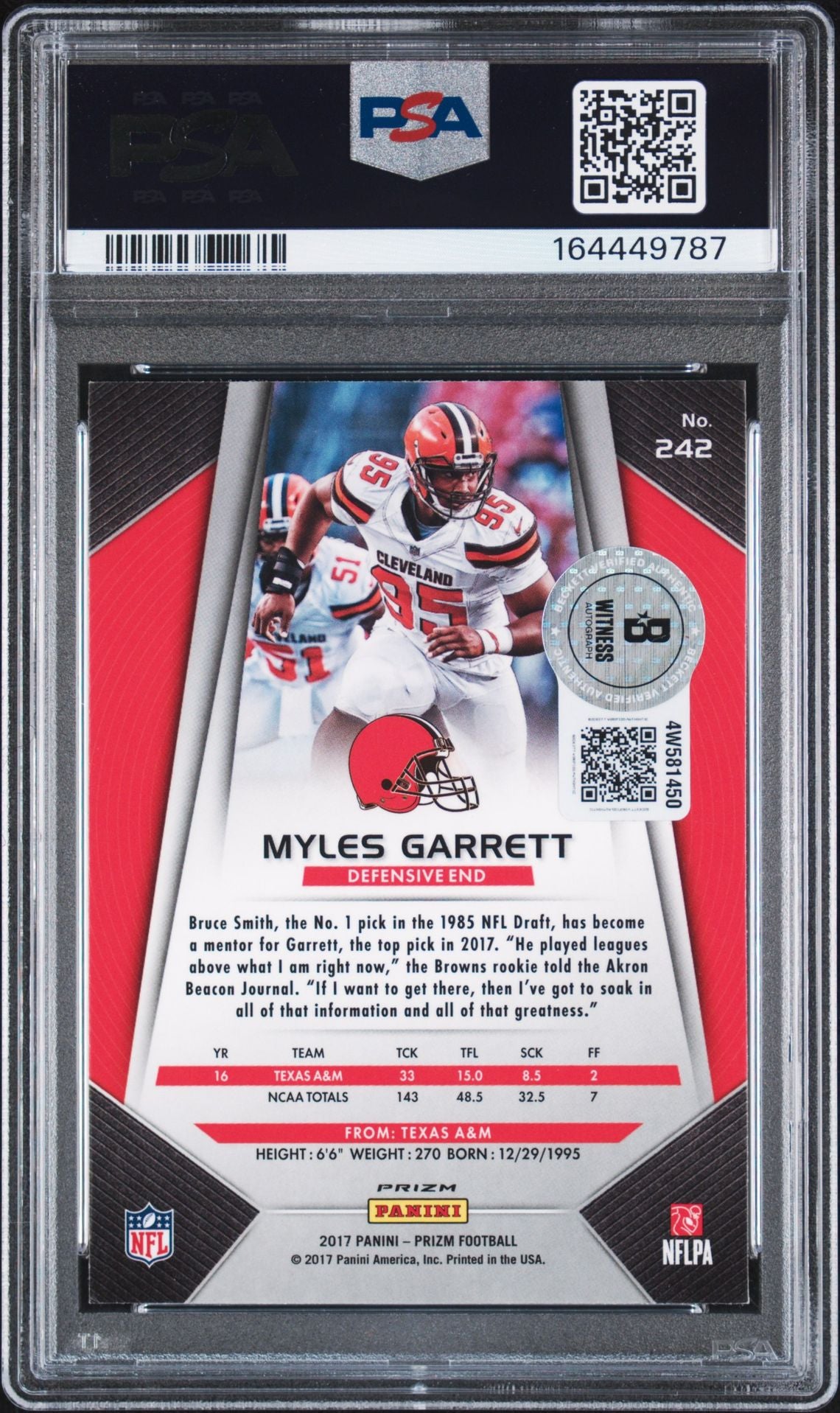 Myles Garrett 2017 Panini Prizm Rookie Card #242 PSA 9 Auto 10 164449787