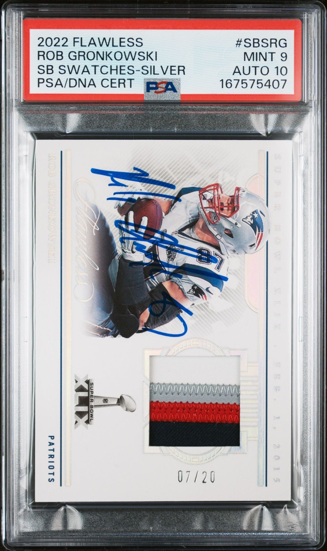 Rob Gronkowski 2022 Panini Flawless Super Bowl Patch PSA 9 Auto 10 /20-Powers Sports Memorabilia